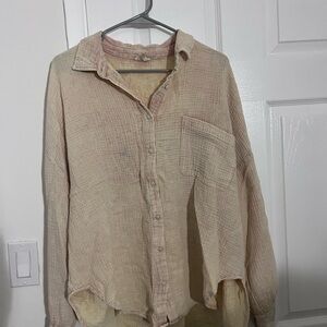 Peach Love California Light Tan Casual Button Down Shirt